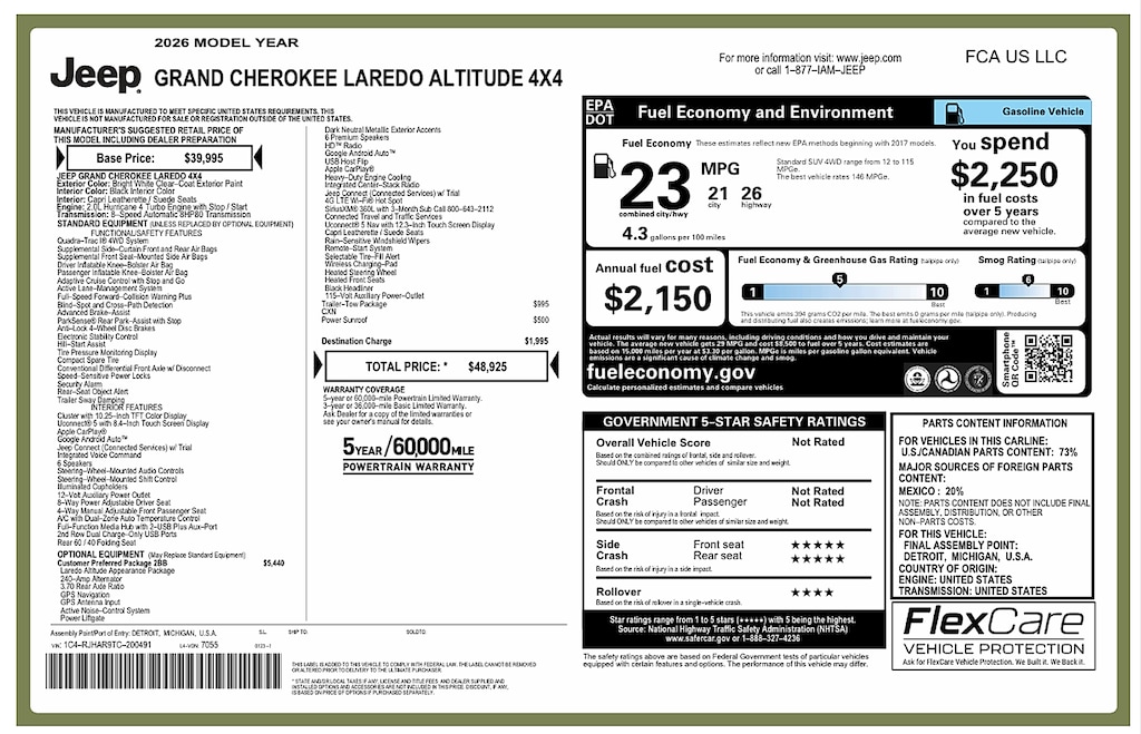 New 2026 Jeep Grand Cherokee Altitude 4x4 Sport Utility