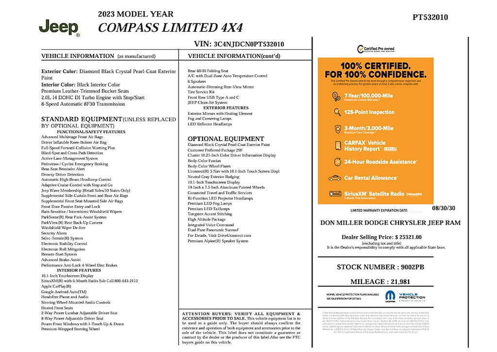 Certified 2023 Jeep Compass High Altitude 4x4