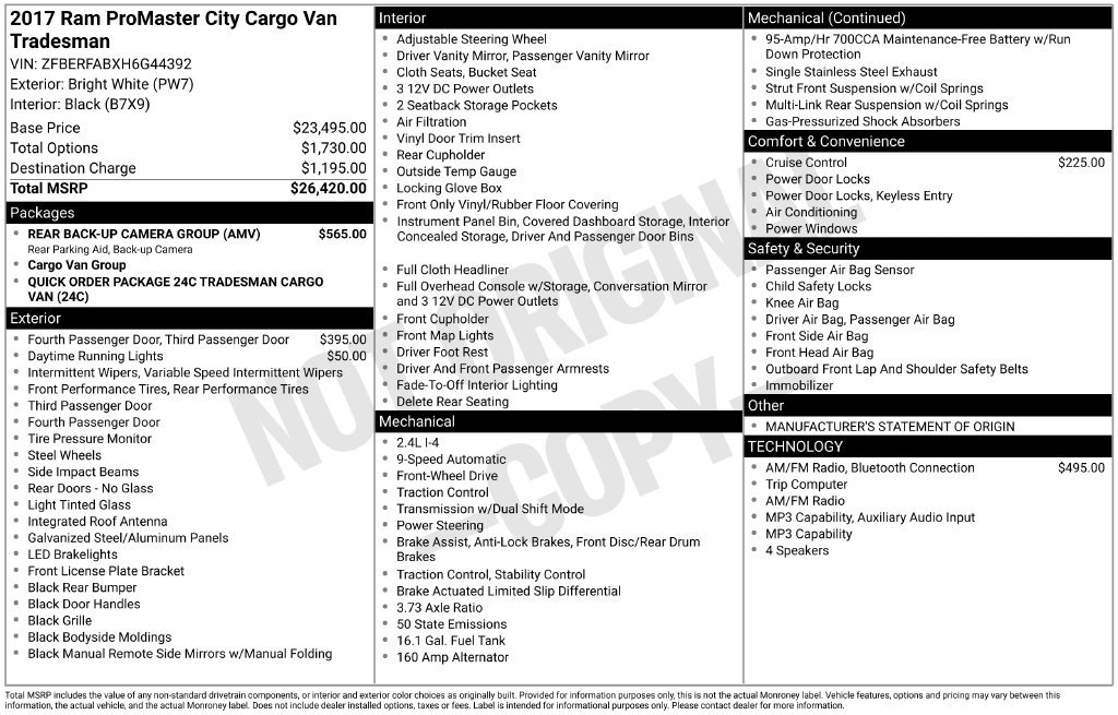 Used 2017 Ram Promaster City Tradesman Cargo Van Minivan