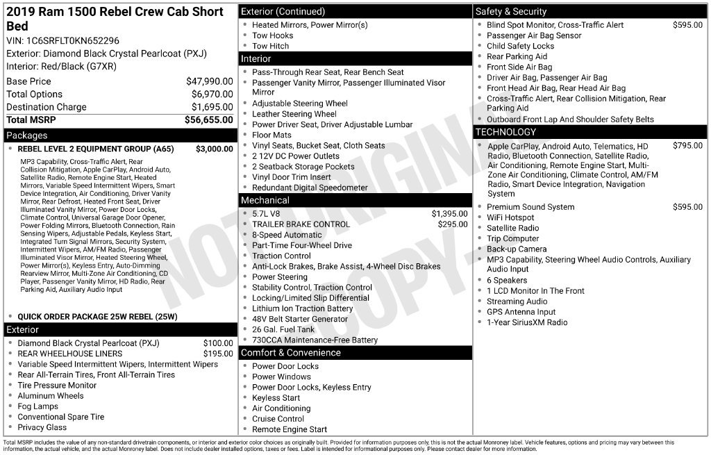 Used 2019 Ram 1500 Rebel Crew Cab 4x4 57 Box Truck