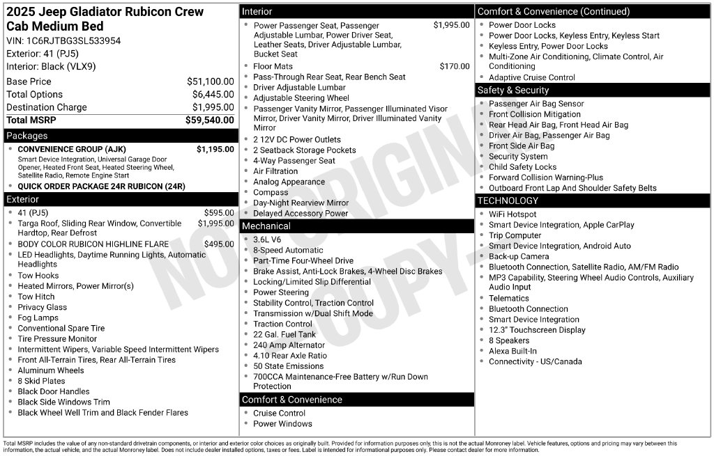 Certified 2025 Jeep Gladiator Rubicon Truck Crew Cab
