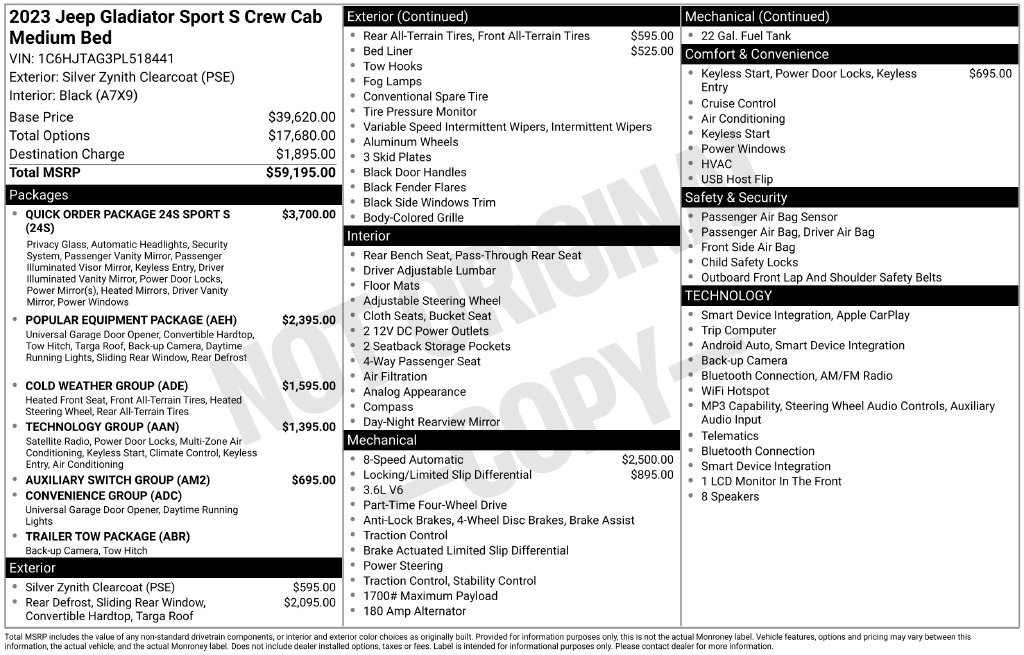 Certified 2023 Jeep Gladiator Sport S Truck