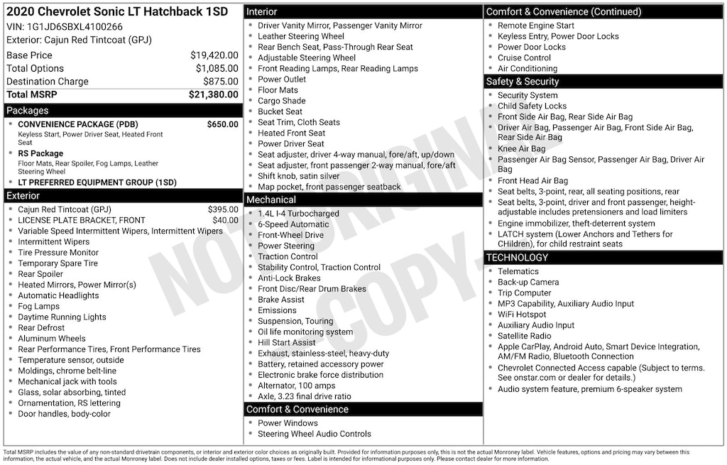 Certified 2020 Chevrolet Sonic LT Hatchback