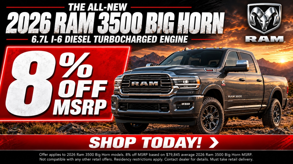New 2026 Ram 3500 BIG HORN CREW CAB 4X4 8' BOX Pickup