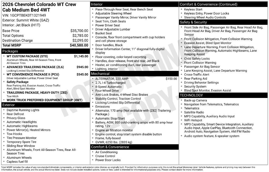 New 2026 Chevrolet Colorado WT Truck Crew Cab