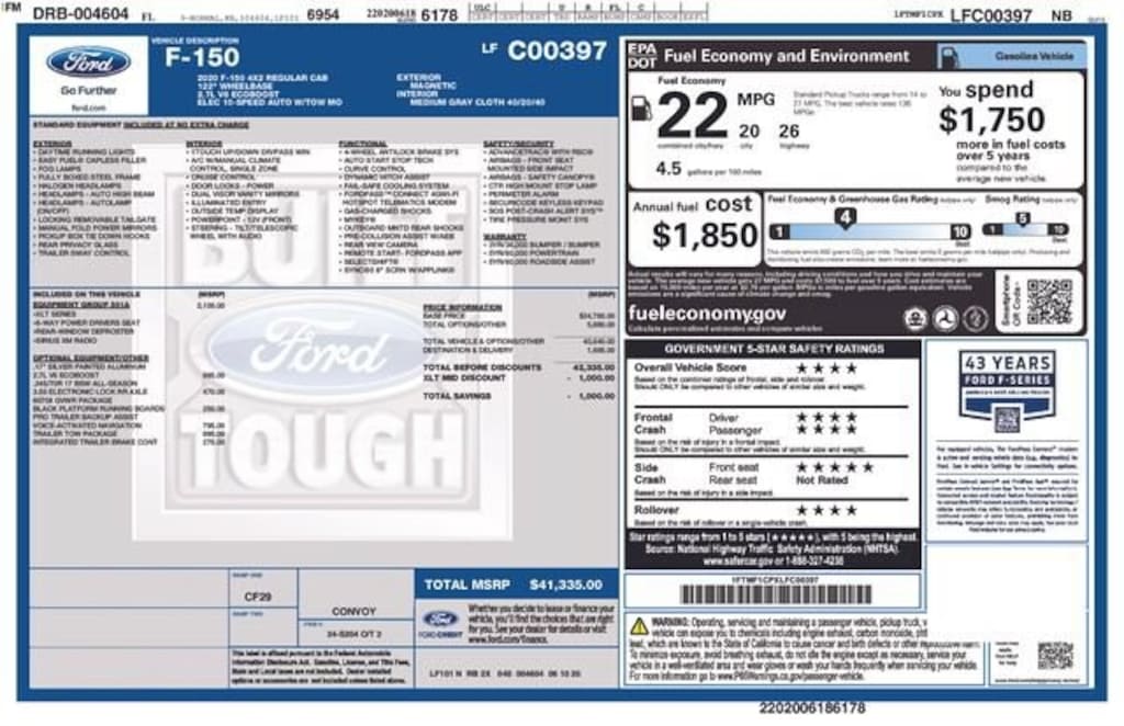 Certified 2020 Ford F-150 XLT Truck Regular Cab