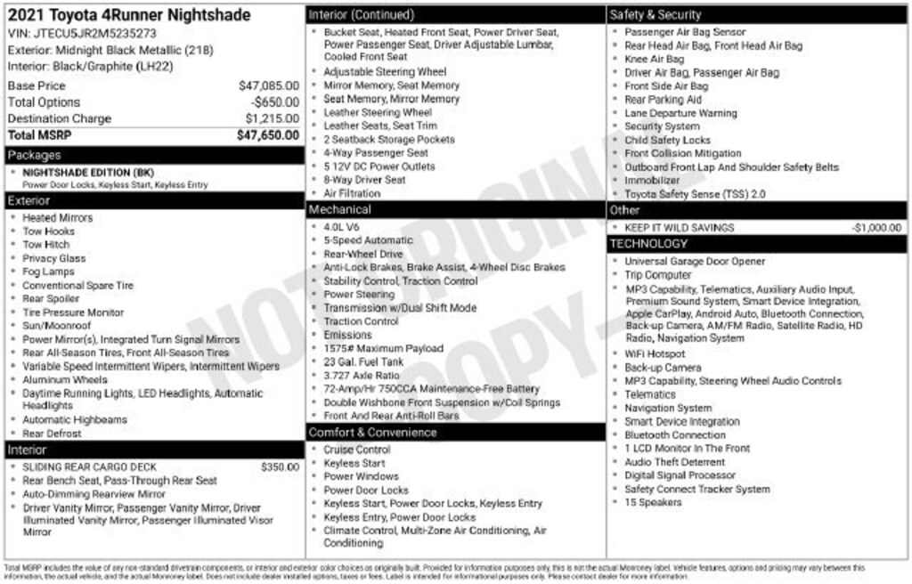 Certified 2021 Toyota 4Runner Nightshade SUV