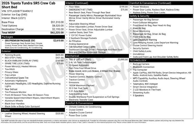 2026 Toyota Tundra SR5 SR5 CREWMAX 5.5