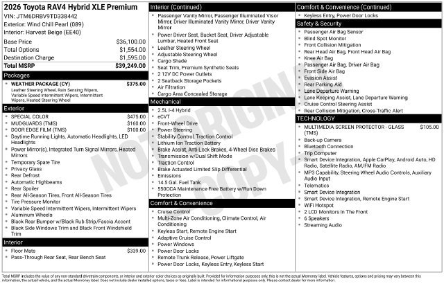 2026 Toyota RAV4 XLE Premium HYBRID FWD