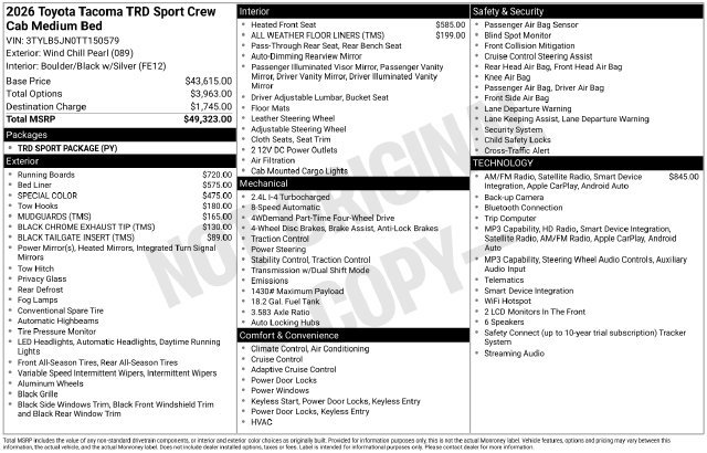 New 2026 Toyota Tacoma TRD Sport 4X4 DOUBLE CAB