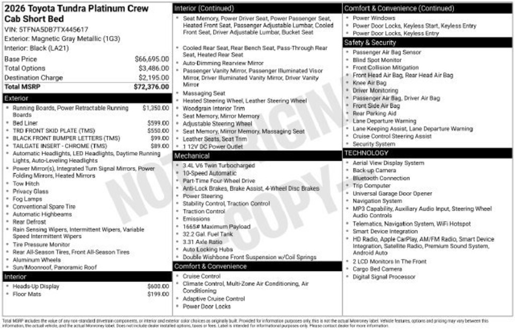 New 2026 Toyota Tundra Platinum PLATINUM CREWMAX 5.5