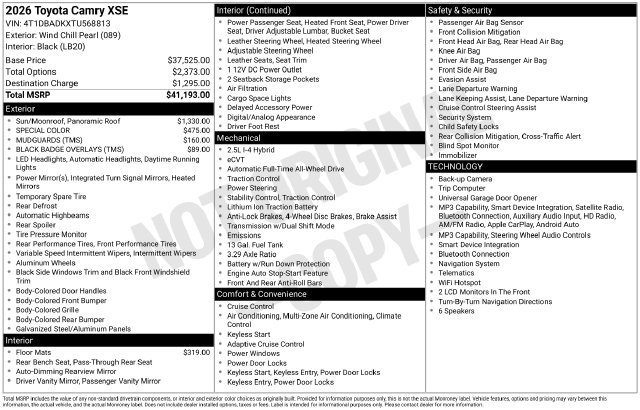 2026 Toyota Camry XSE AWD XSE AWD