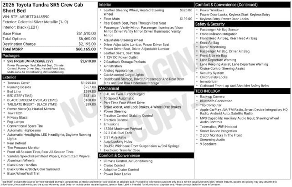 New 2026 Toyota Tundra SR5 SR5 CREWMAX 5.5