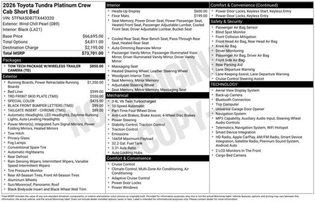 New 2026 Toyota Tundra Platinum PLATINUM CREWMAX 5.5