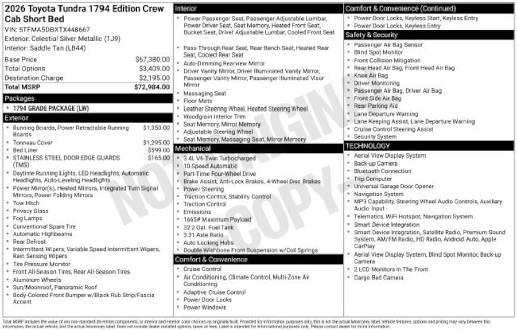 New 2026 Toyota Tundra 1794 Edition 1794 ED. CREWMAX 5.5