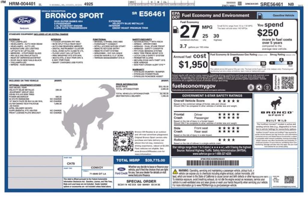 Certified 2025 Ford Bronco Sport Outer Banks SUV