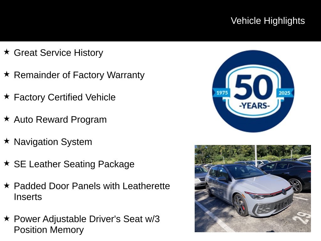 Certified 2025 Volkswagen Golf GTI 2.0T SE Hatchback