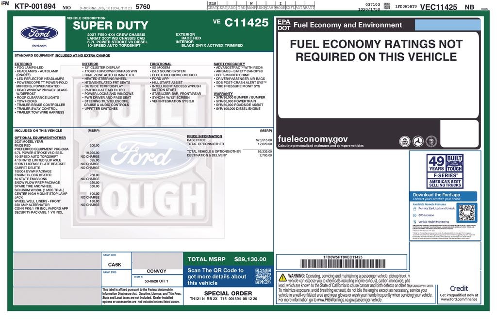 New 2027 Ford F-550SD Lariat Chassis