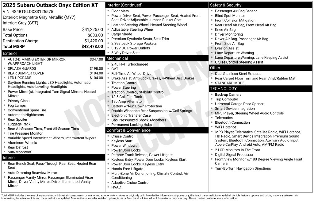 Used 2025 Subaru Outback Onyx Edition XT SUV