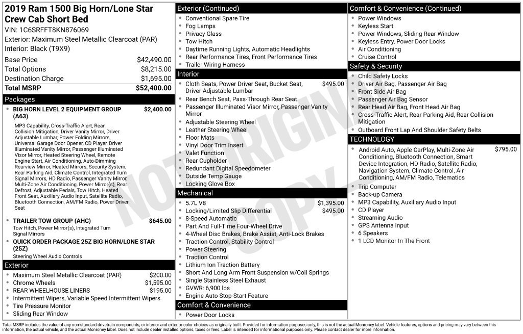 Used 2019 Ram 1500 Big Horn/Lone Star Crew Cab 4x4 57 Box Truck Crew Cab
