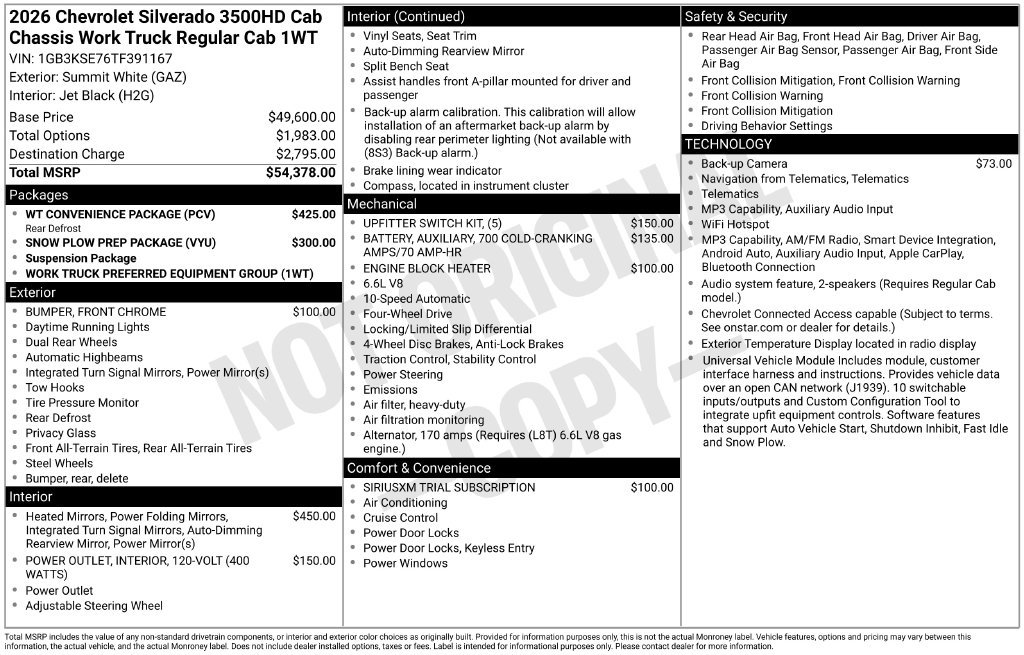 New 2026 Chevrolet Silverado 3500 HD Chassis Cab Work Truck Truck