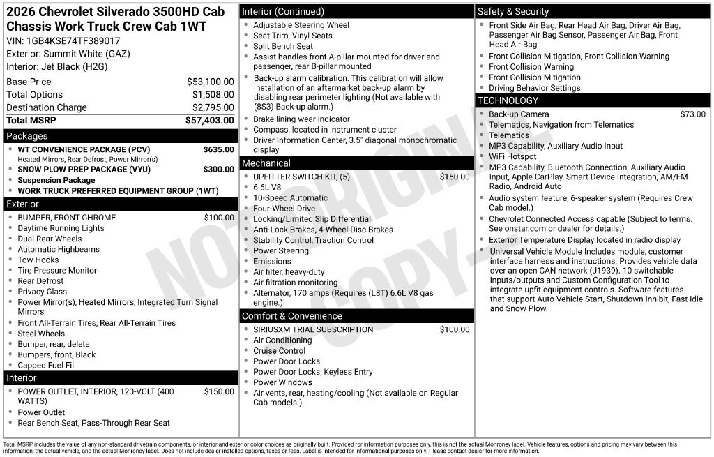 New 2026 Chevrolet Silverado 3500 HD Chassis Cab Work Truck Truck