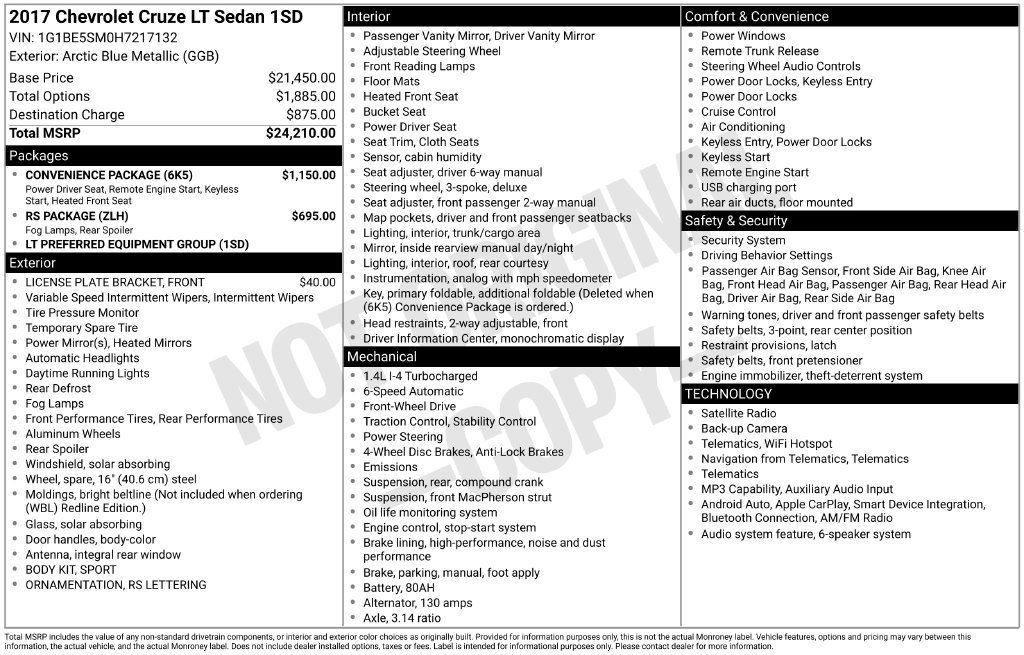 Used 2017 Chevrolet Cruze LT Sedan