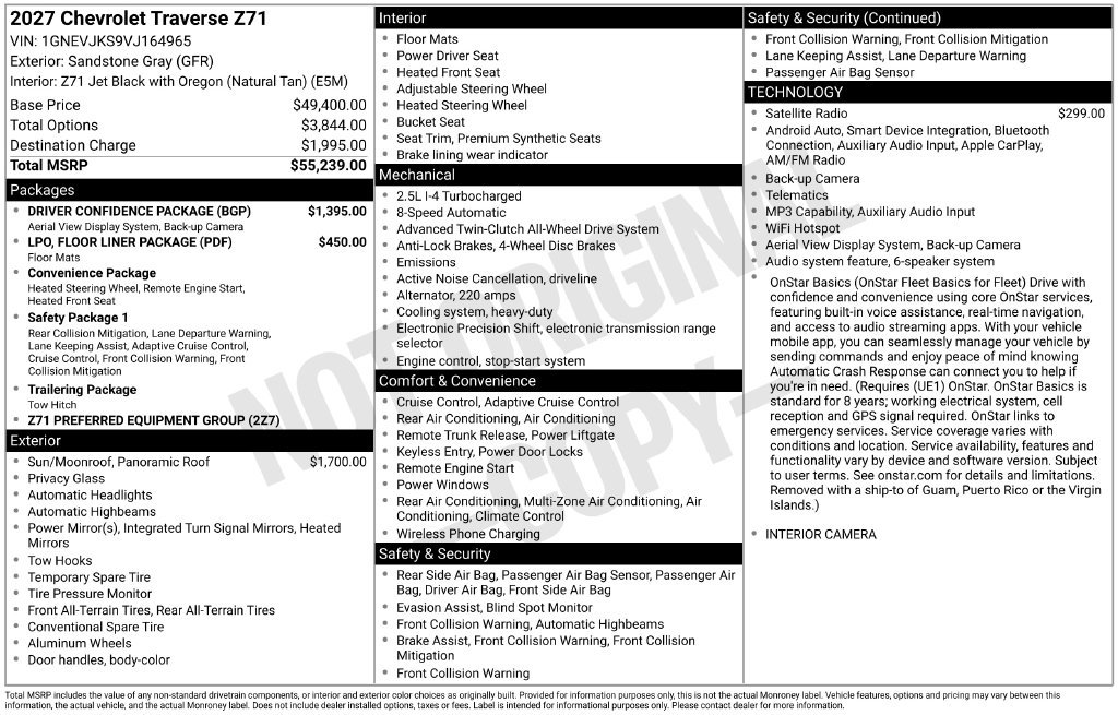 New 2027 Chevrolet Traverse Z71 SUV