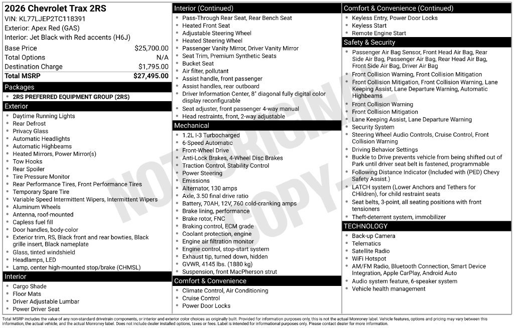 New 2026 Chevrolet Trax 2RS SUV