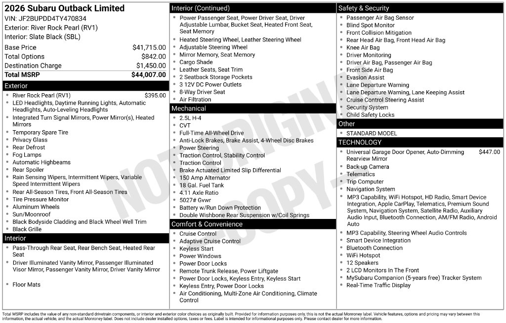 Used 2026 Subaru Outback Limited SUV