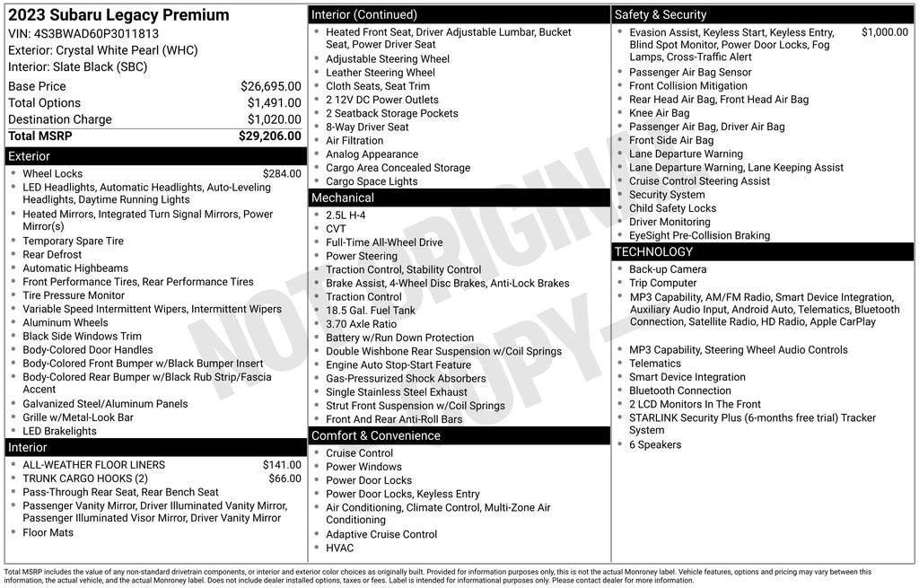 Certified 2023 Subaru Legacy Premium Sedan