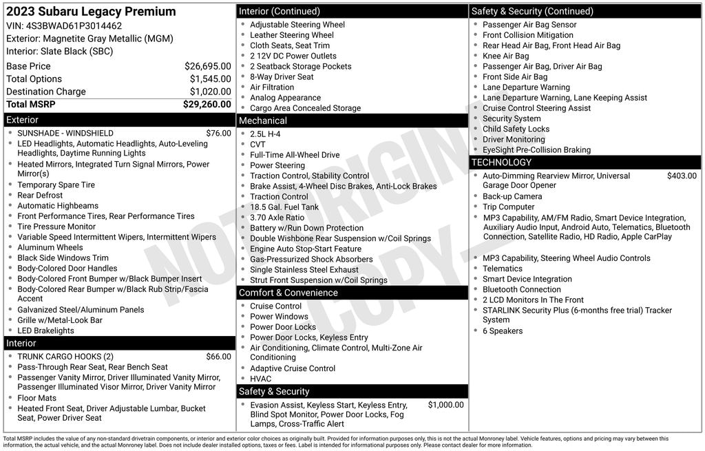 Certified 2023 Subaru Legacy Premium Sedan