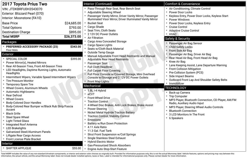 Used 2017 Toyota Prius Two Hatchback
