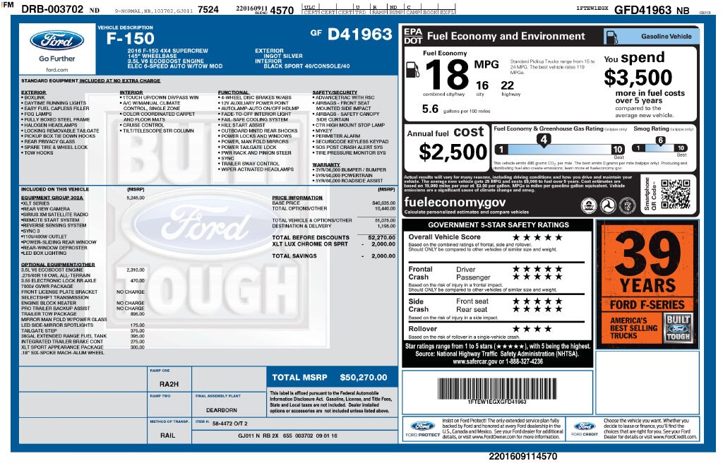 Used 2016 Ford F-150 XLT Truck SuperCrew Cab