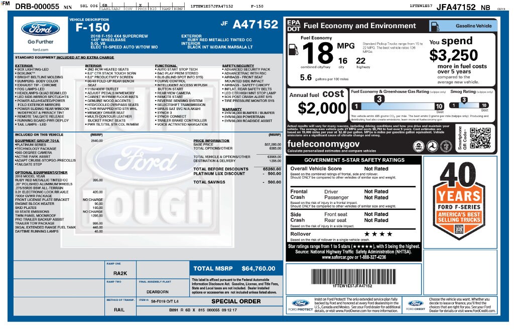 Used 2018 Ford F-150 Platinum Truck SuperCrew Cab