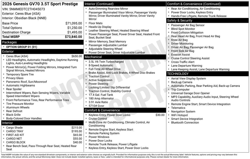 Certified 2026 Genesis GV70 3.5T Sport Prestige SUV