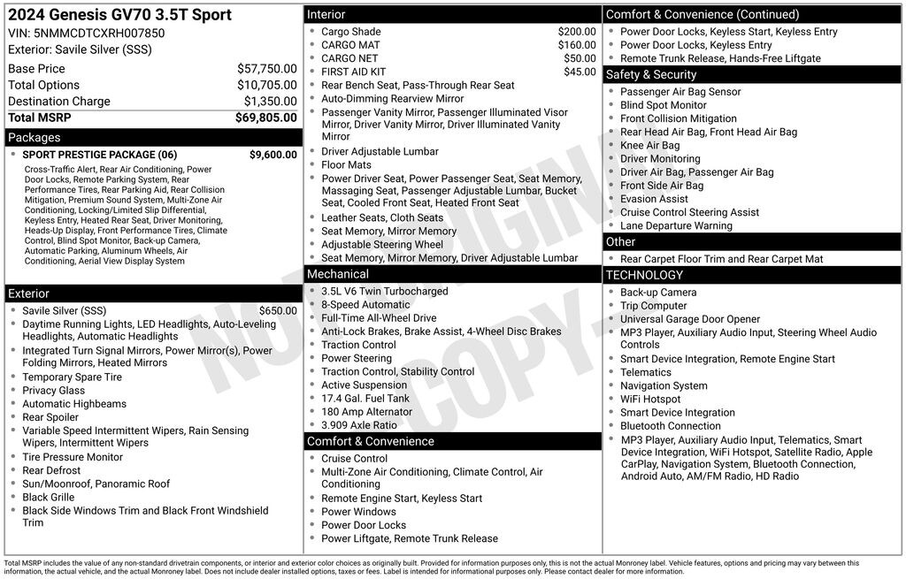 Certified 2024 Genesis GV70 3.5T Sport Prestige SUV