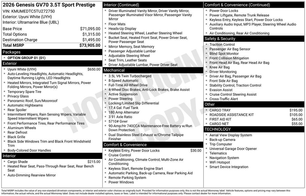 New 2026 Genesis GV70 3.5T Sport Prestige SUV