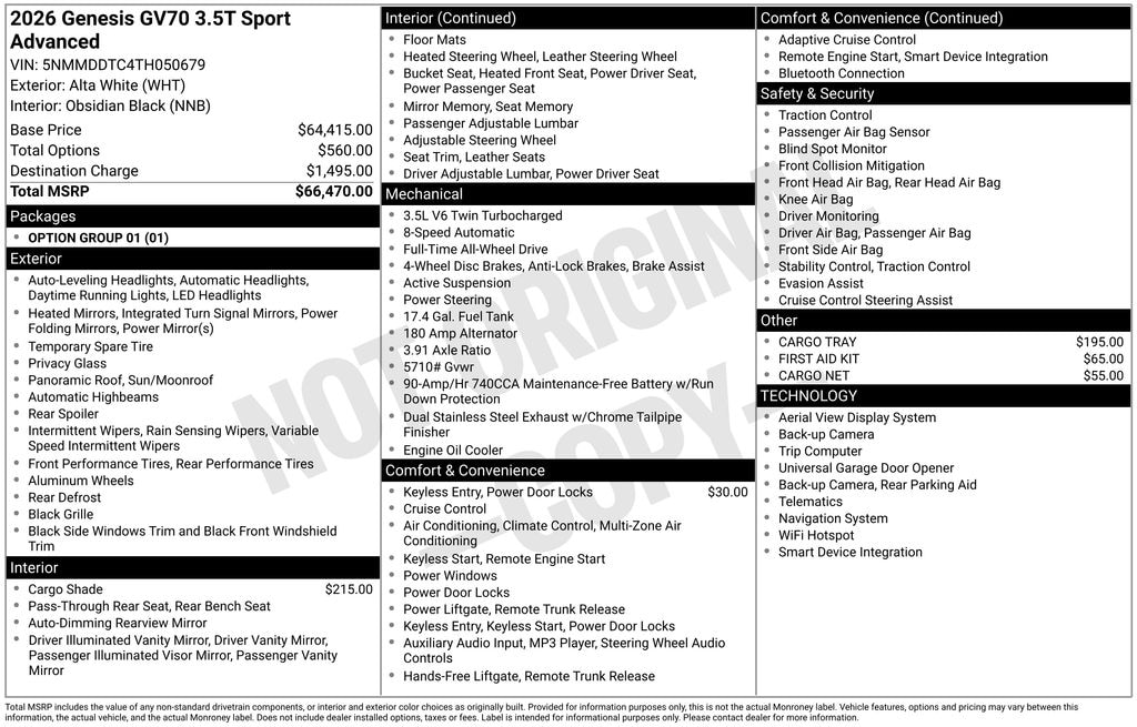 New 2026 Genesis GV70 3.5T Sport Advanced SUV