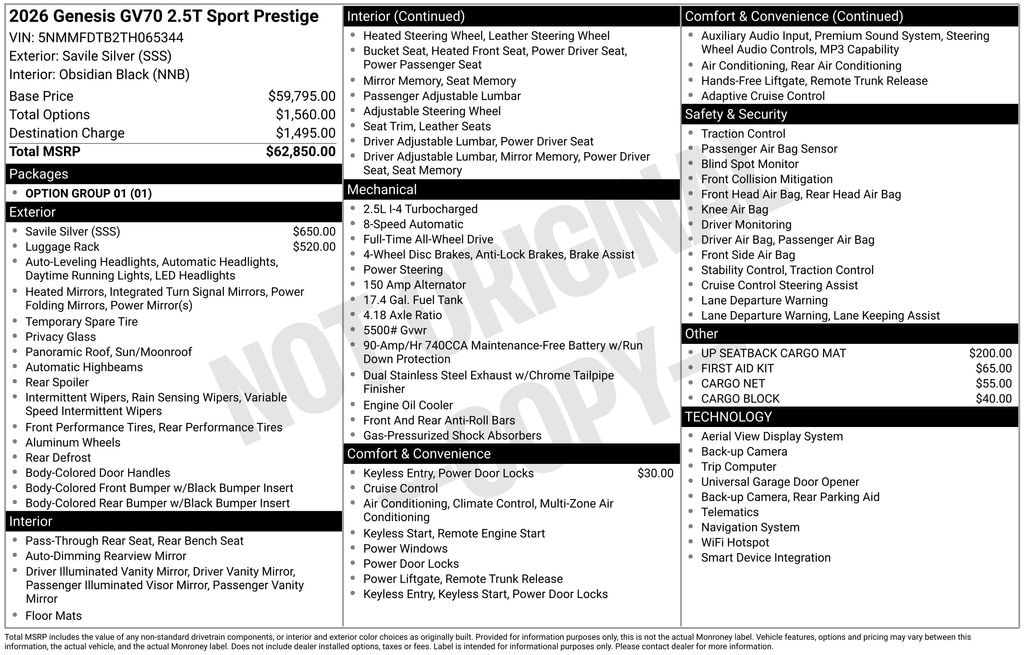 New 2026 Genesis GV70 2.5T Sport Prestige SUV