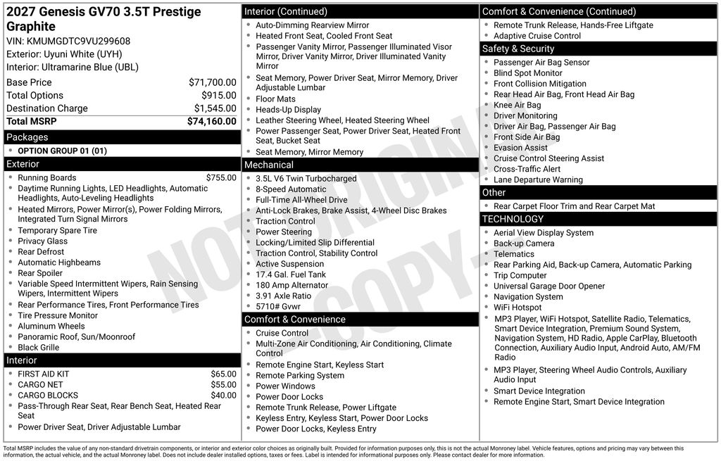New 2027 Genesis GV70 3.5T Prestige Graphite SUV
