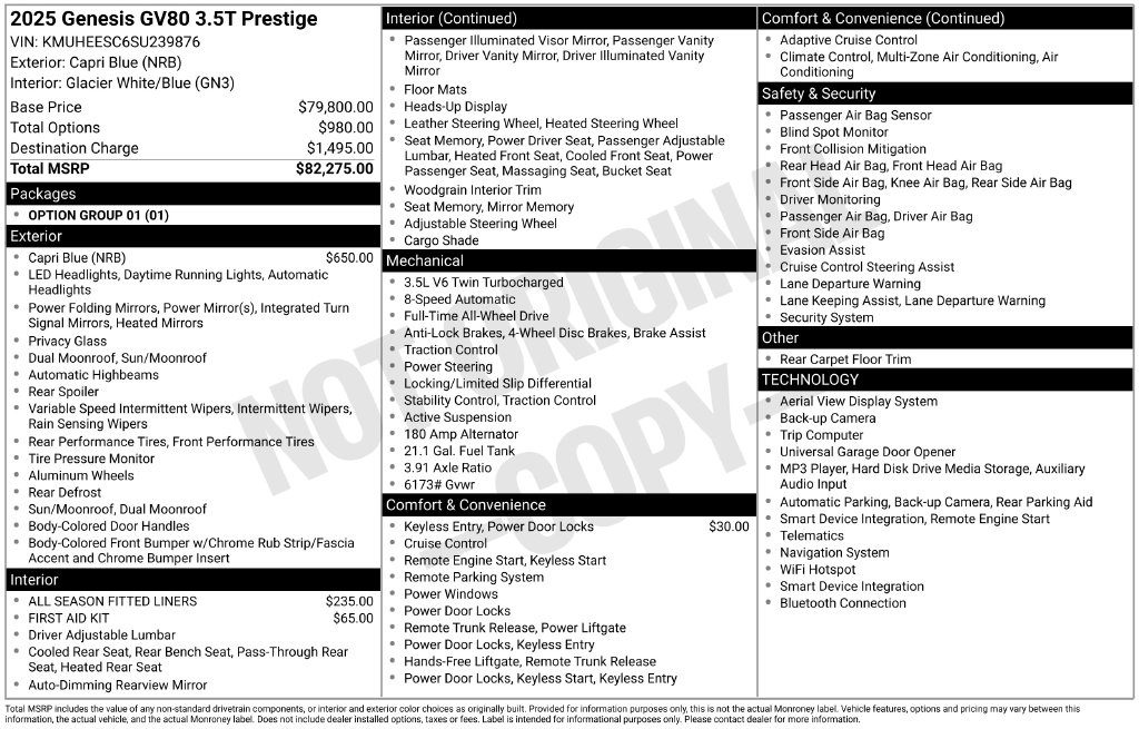 Certified 2025 Genesis GV80 3.5T Prestige SUV