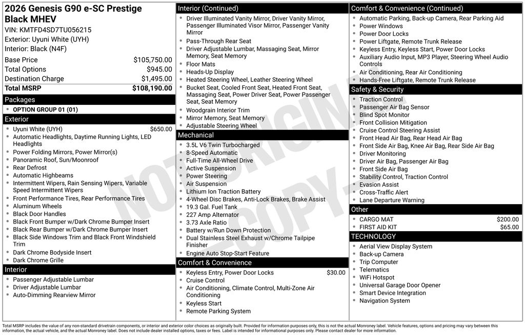 2026 GENESIS G90 Prestige Black - Photo 16