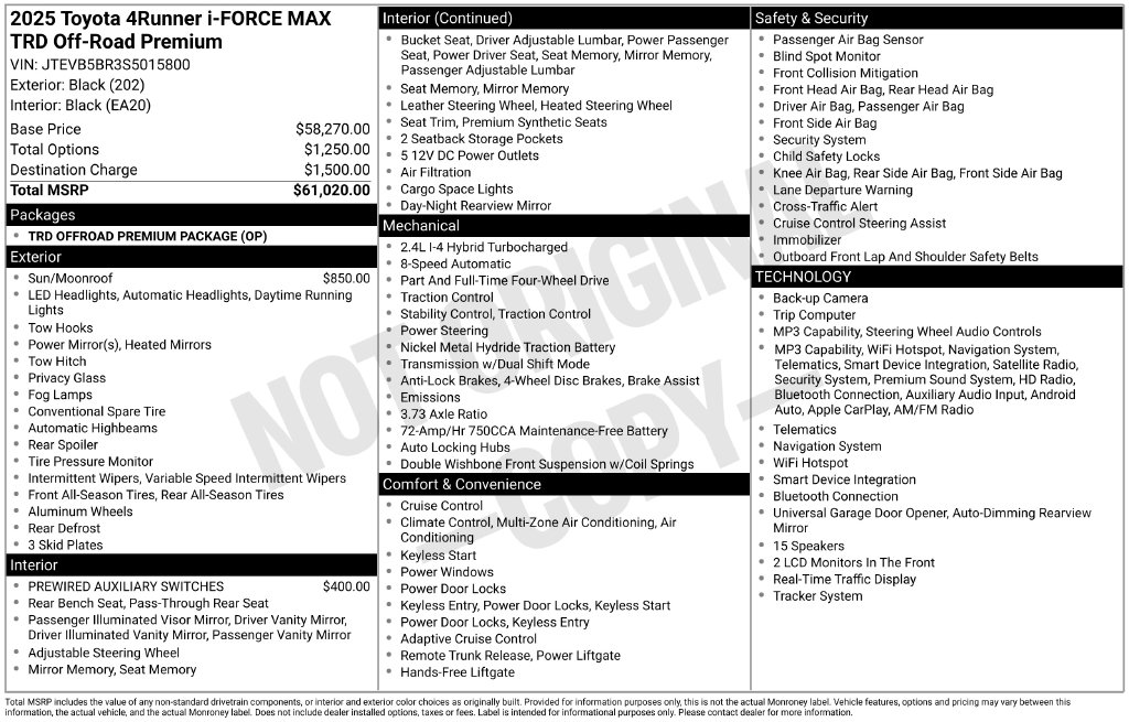 Certified 2025 Toyota 4Runner i-Force MAX Hybrid TRD Off Road Premium SUV