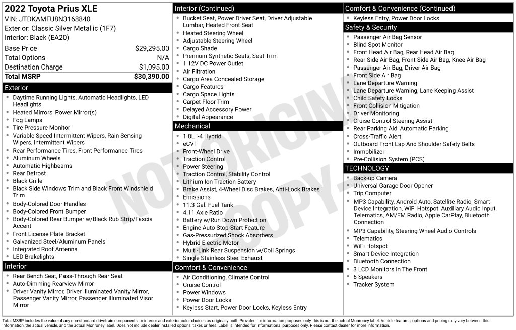 Certified 2022 Toyota Prius XLE Hatchback