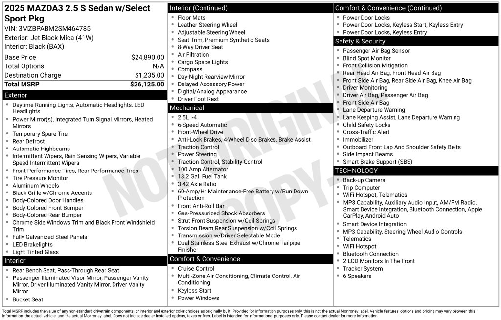 Certified 2025 Mazda Mazda3 2.5 S Select Sport Sedan