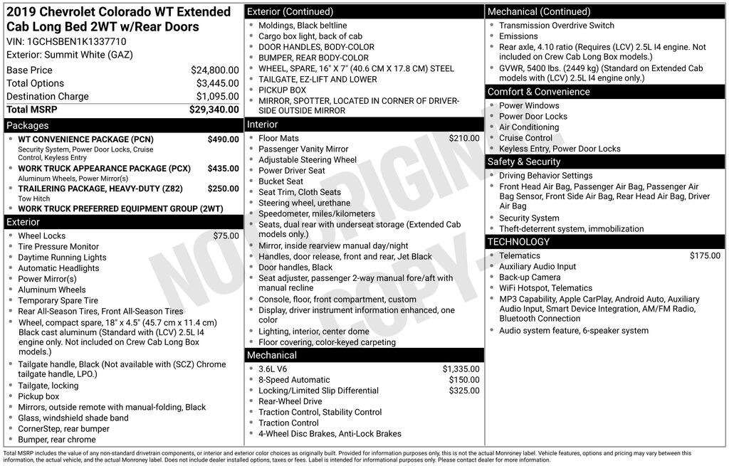 Used 2019 Chevrolet Colorado WT Truck Extended Cab