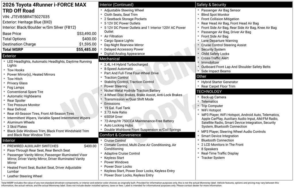 Certified 2026 Toyota 4Runner i-Force MAX Hybrid TRD Off Road SUV