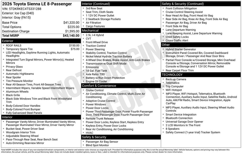 Used 2026 Toyota Sienna LE 8 Passenger Van Passenger Van