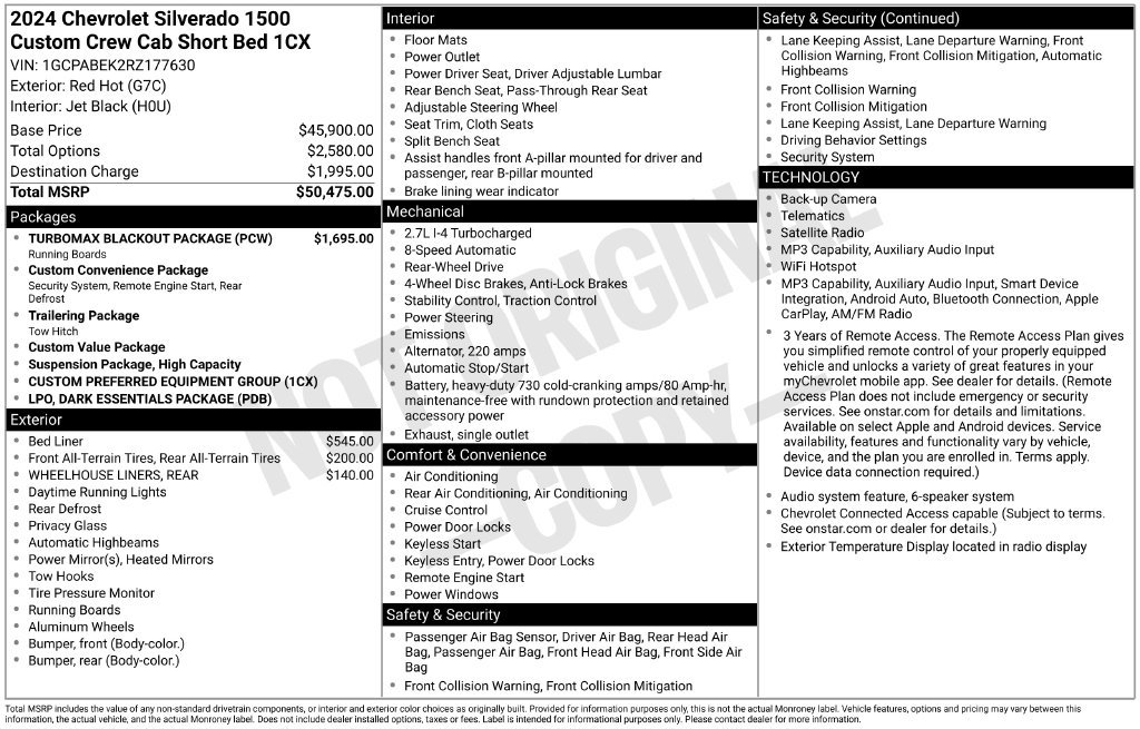 Used 2024 Chevrolet Silverado 1500 Custom Truck Crew Cab